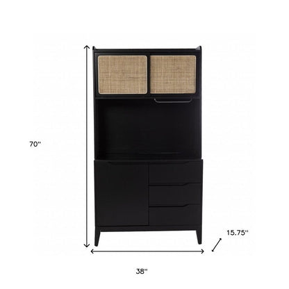 70" Black Wood Three Door Three Drawer HomeRoots