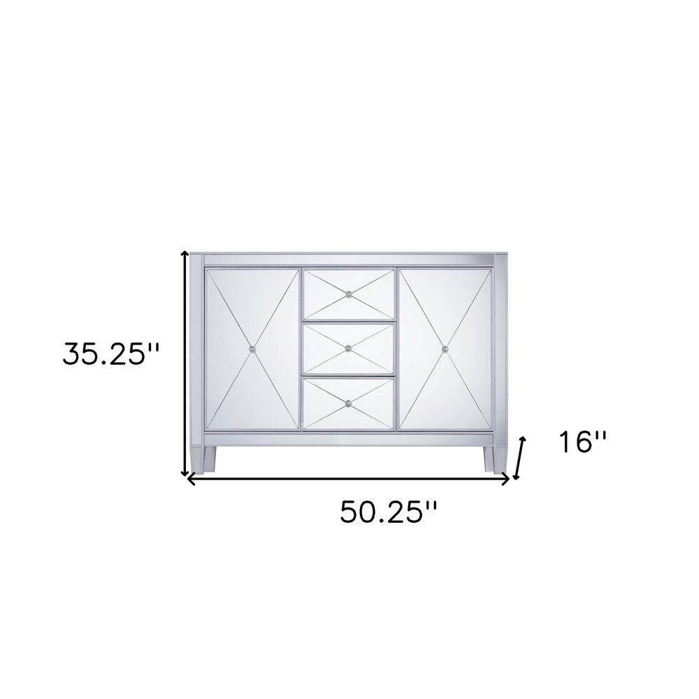 50" Silver Wood and Glass Three Drawer Credenza with Two Doors HomeRoots