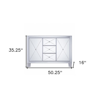 50" Silver Wood and Glass Three Drawer Credenza with Two Doors HomeRoots
