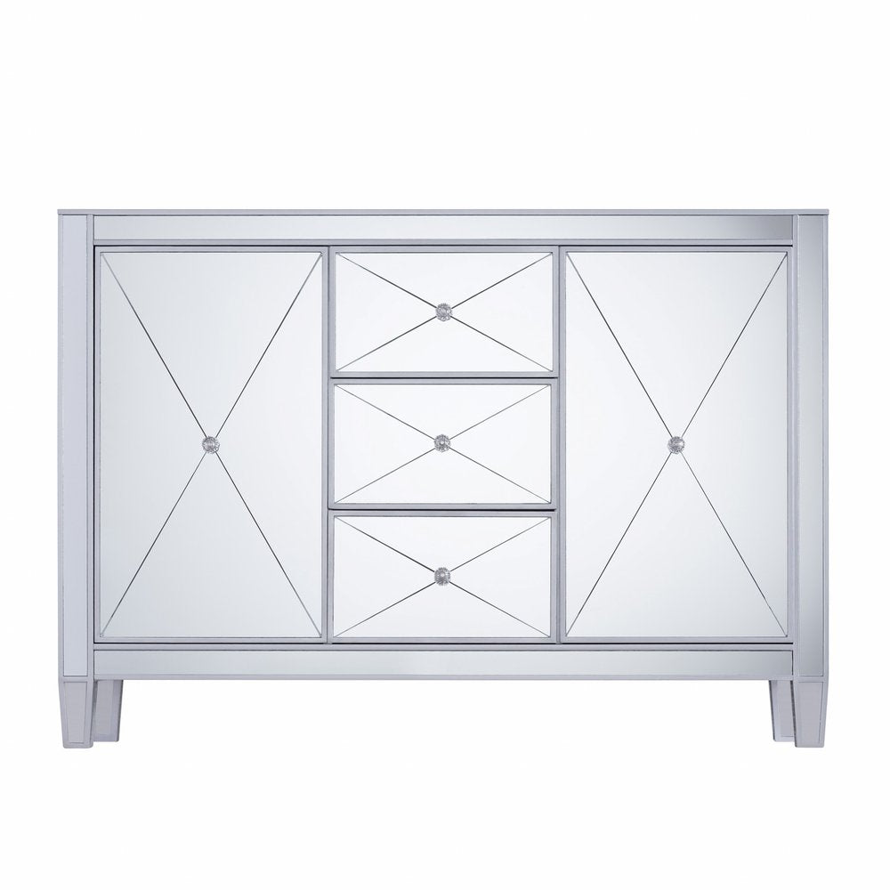 50" Silver Wood and Glass Three Drawer Credenza with Two Doors HomeRoots