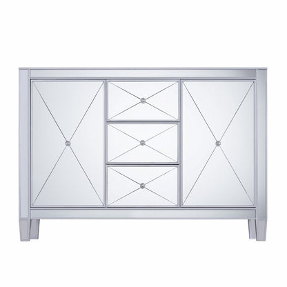 50" Silver Wood and Glass Three Drawer Credenza with Two Doors HomeRoots