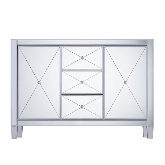 50" Silver Wood and Glass Three Drawer Credenza with Two Doors HomeRoots