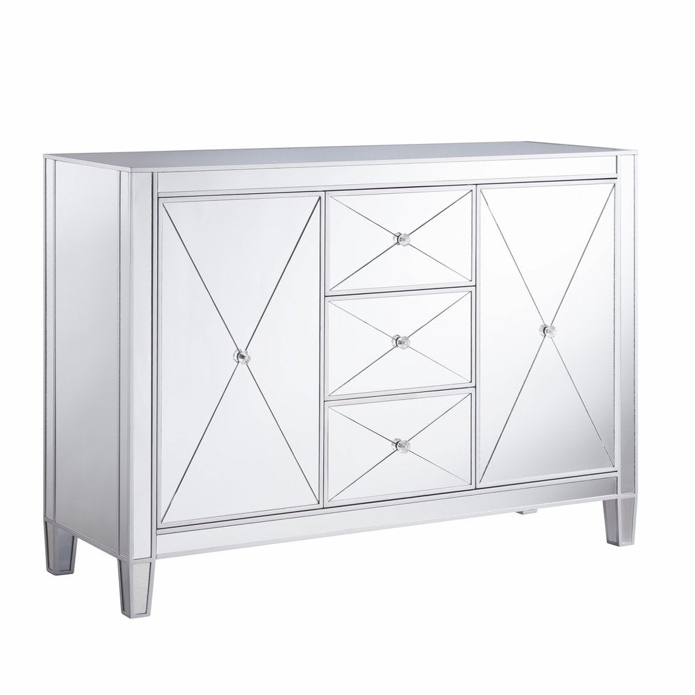 50" Silver Wood and Glass Three Drawer Credenza with Two Doors HomeRoots