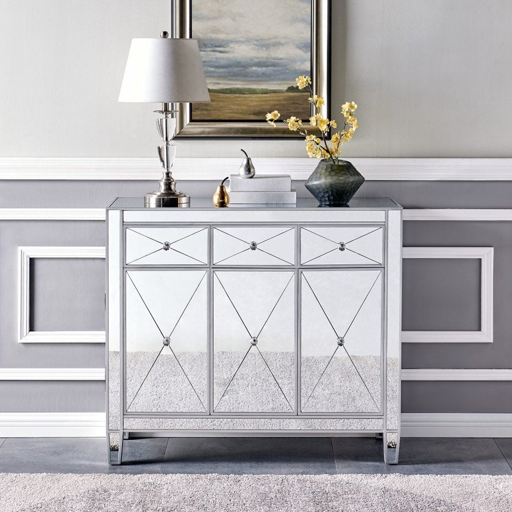 40" Silver Glass Three Drawer Sideboard with Three Doors — view 1