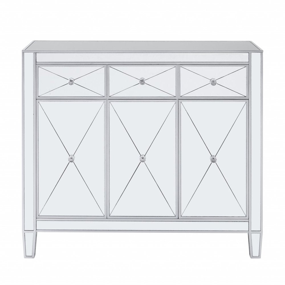 40" Silver Glass Three Drawer Sideboard with Three Doors — view 3
