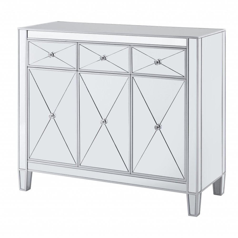40" Silver Glass Three Drawer Sideboard with Three Doors — view 4