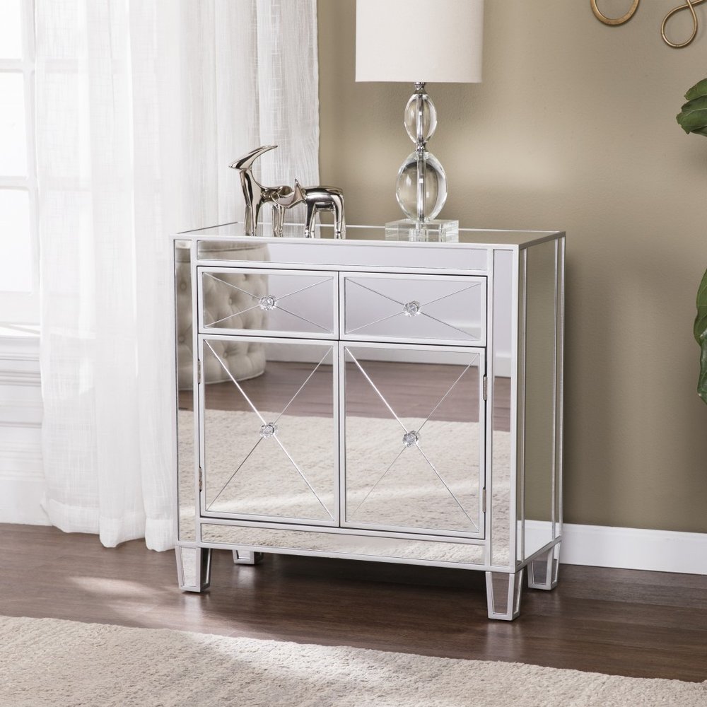 Glamorous Mirrored Bling Two Door Storage Accent Cabinet HomeRoots