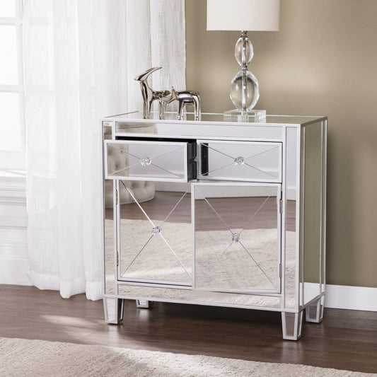 Glamorous Mirrored Bling Two Door Storage Accent Cabinet HomeRoots