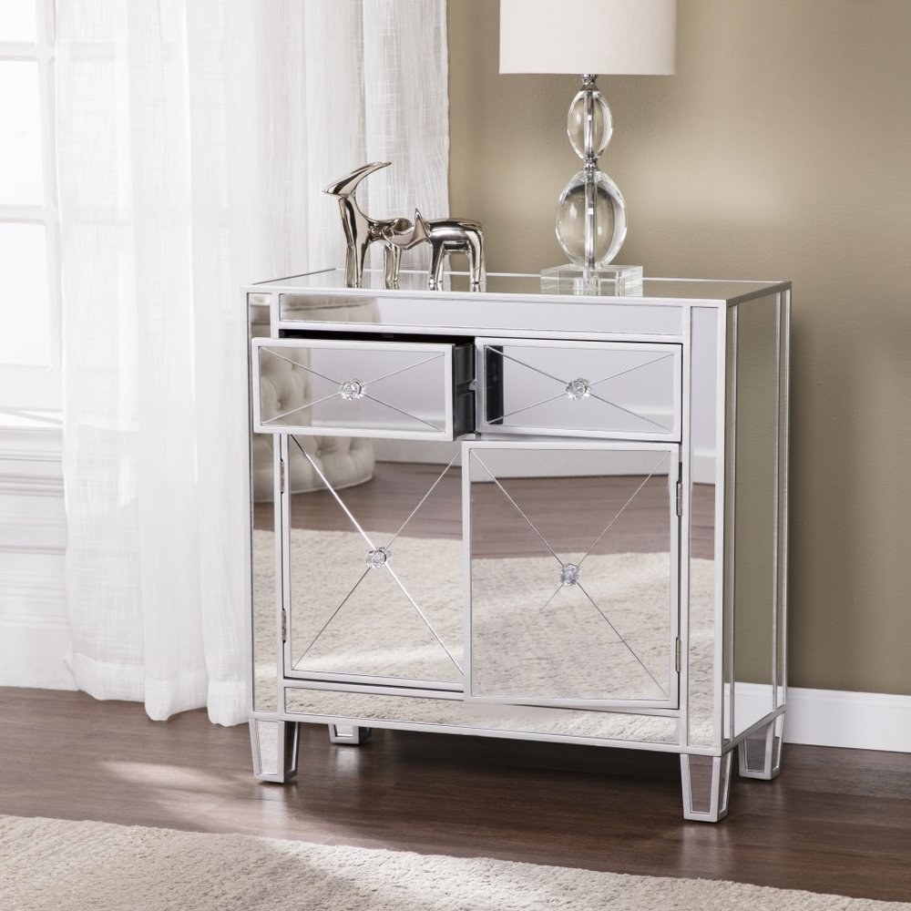 Glamorous Mirrored Bling Two Door Storage Accent Cabinet HomeRoots
