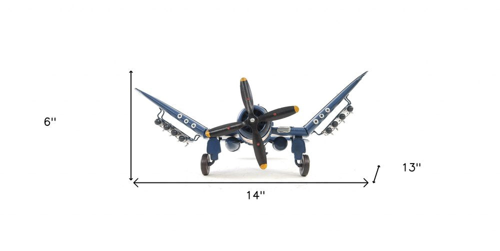 6" Blue Metal Hand Painted Model Airplane Tabletop Sculpture HomeRoots