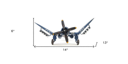 6" Blue Metal Hand Painted Model Airplane Tabletop Sculpture HomeRoots