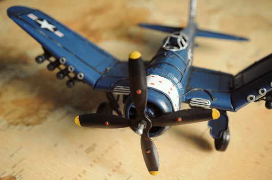 6" Blue Metal Hand Painted Model Airplane Tabletop Sculpture HomeRoots