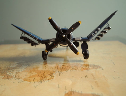 6" Blue Metal Hand Painted Model Airplane Tabletop Sculpture HomeRoots