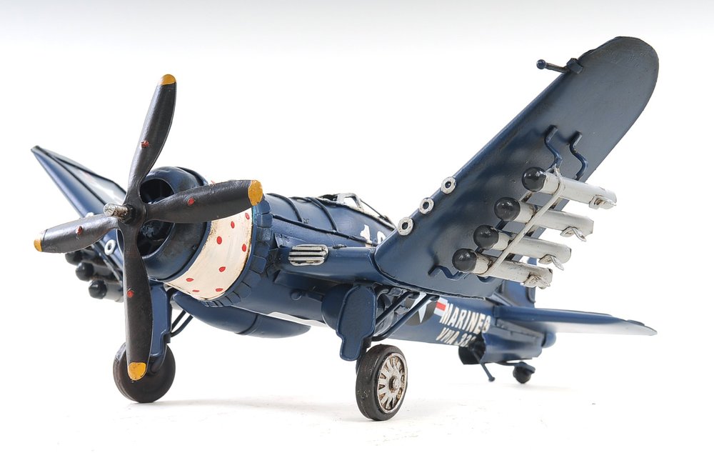 6" Blue Metal Hand Painted Model Airplane Tabletop Sculpture HomeRoots
