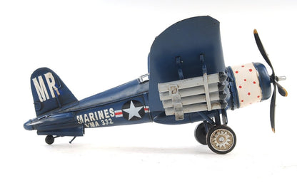 6" Blue Metal Hand Painted Model Airplane Tabletop Sculpture HomeRoots