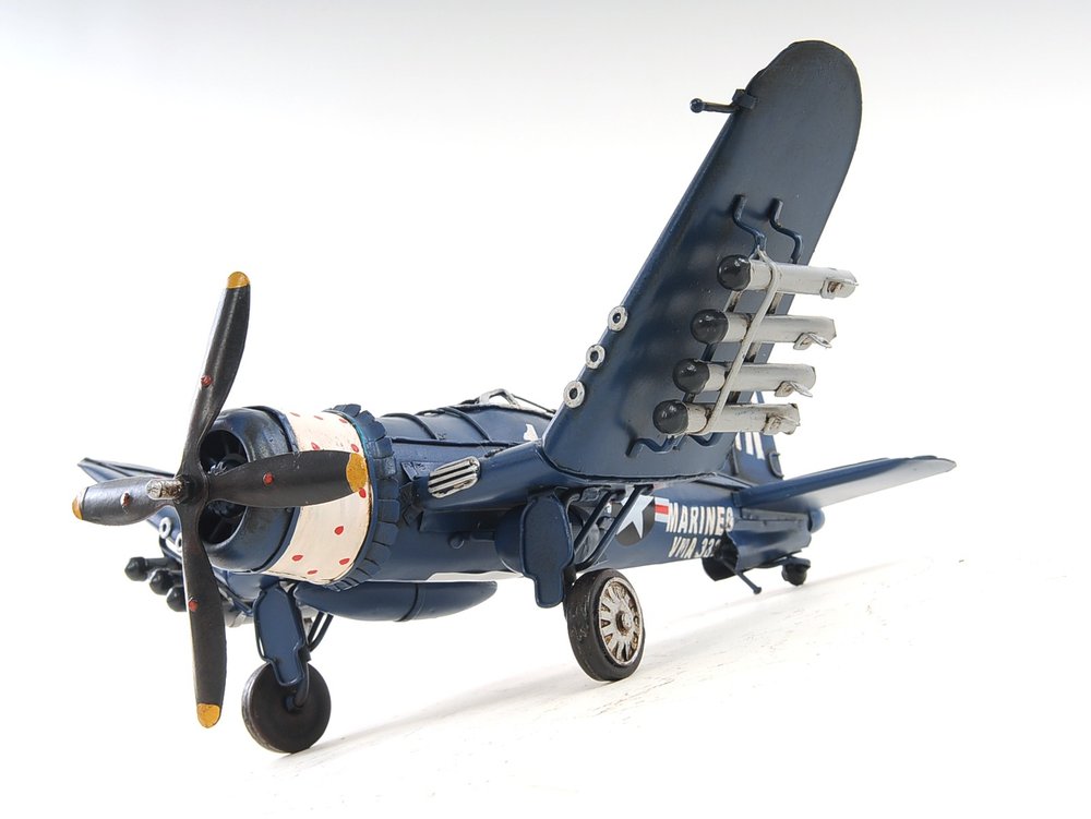 6" Blue Metal Hand Painted Model Airplane Tabletop Sculpture HomeRoots