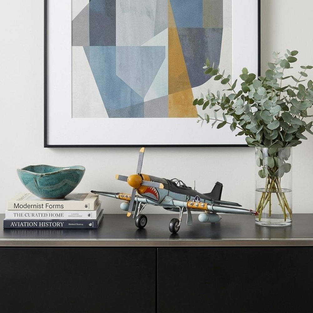 6" Grey Mustang Metal Hand Painted Decorative Airplane — view 10