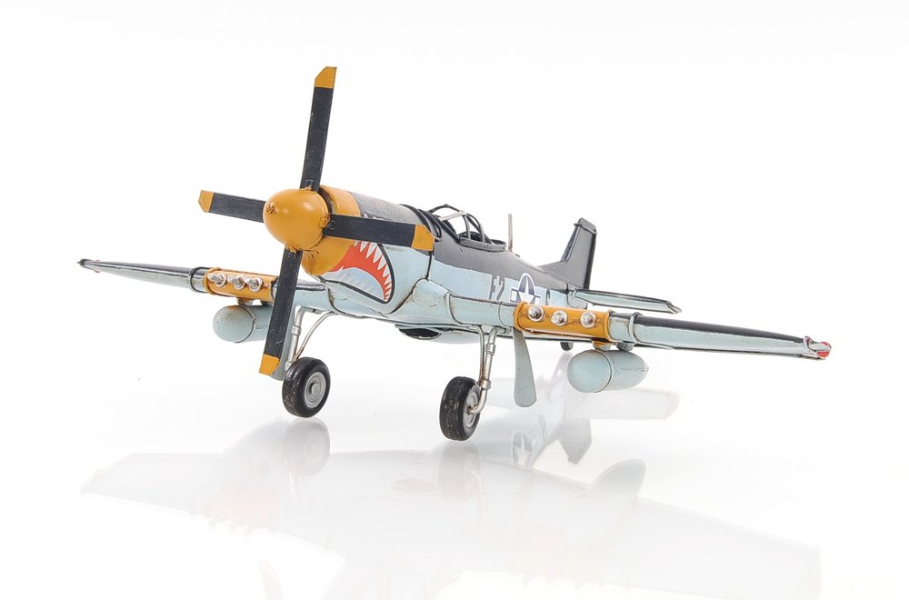 6" Grey Mustang Metal Hand Painted Decorative Airplane — view 2