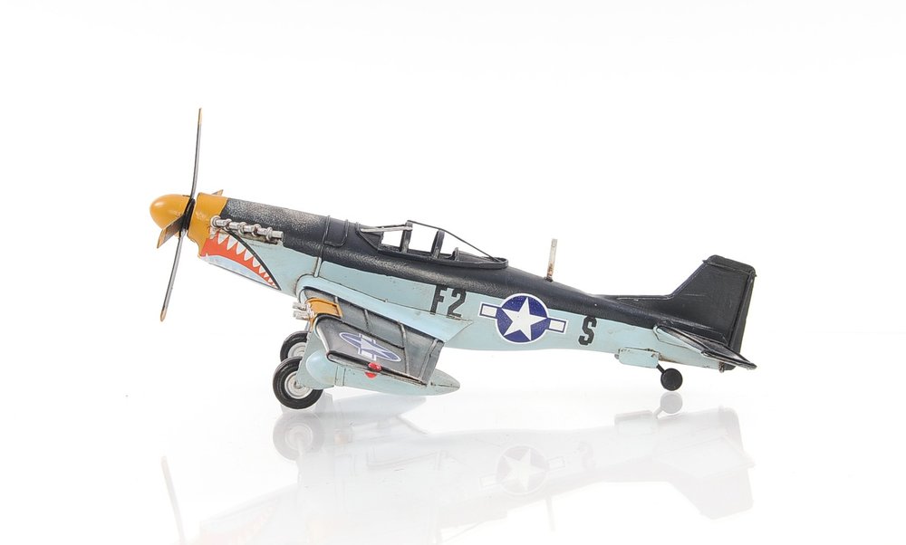 6" Grey Mustang Metal Hand Painted Decorative Airplane HomeRoots