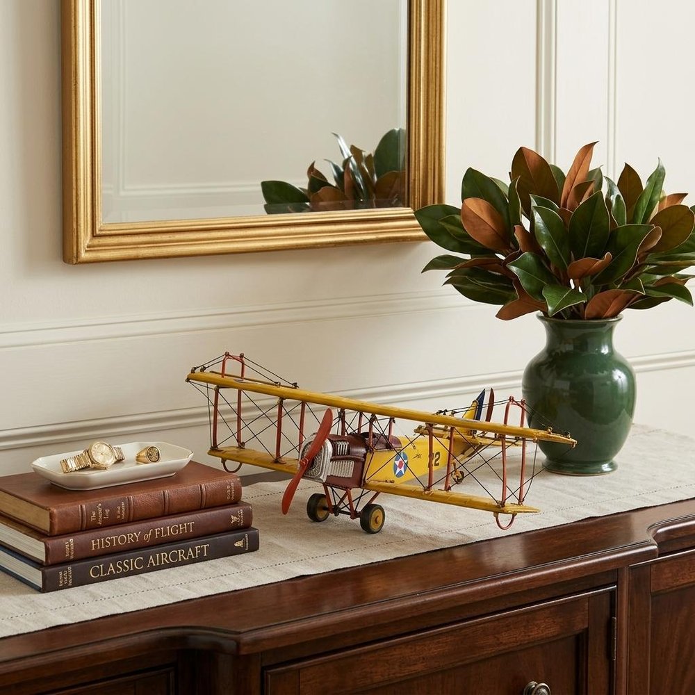 4" Yellow Metal Hand Painted Model Airplane Tabletop Sculpture — view 6