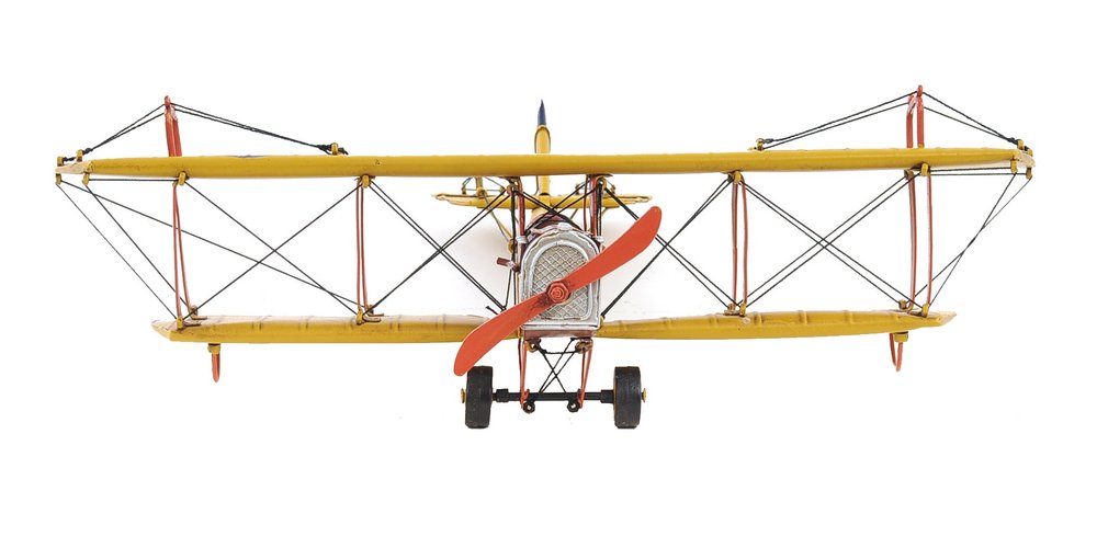4" Yellow Metal Hand Painted Model Airplane Tabletop Sculpture — view 1