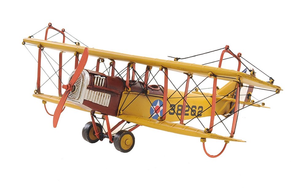 4" Yellow Metal Hand Painted Model Airplane Tabletop Sculpture — view 2