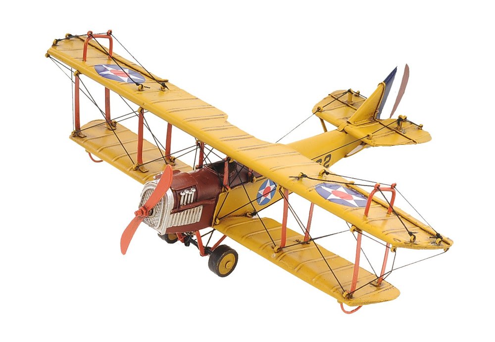 4" Yellow Metal Hand Painted Model Airplane Tabletop Sculpture HomeRoots