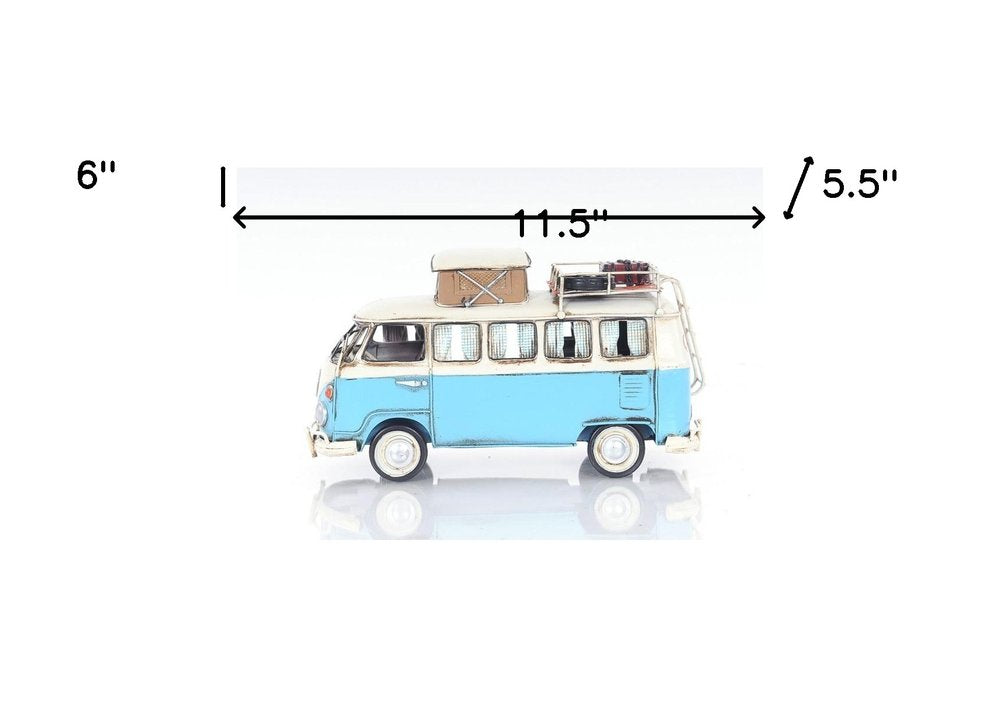 6" Blue And White Metal Volkswagen Bus Sculpture HomeRoots