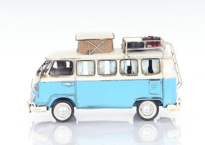 6" Blue And White Metal Volkswagen Bus Sculpture HomeRoots