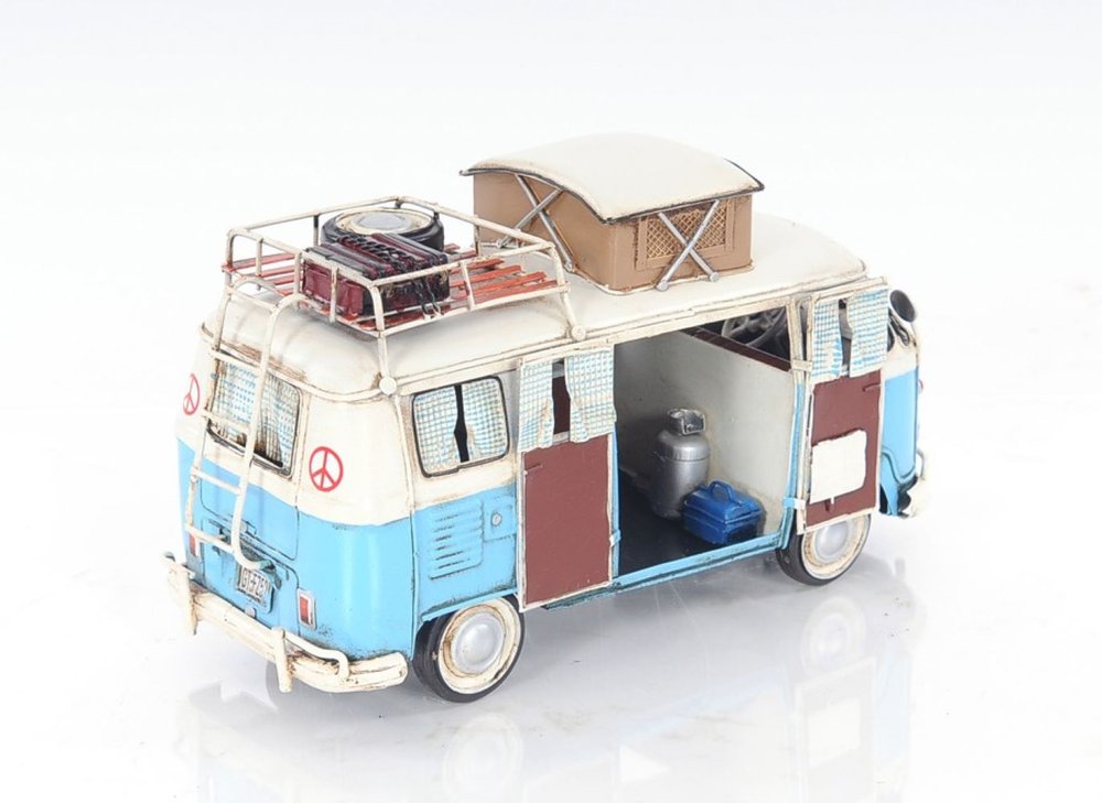 6" Blue And White Metal Volkswagen Bus Sculpture HomeRoots