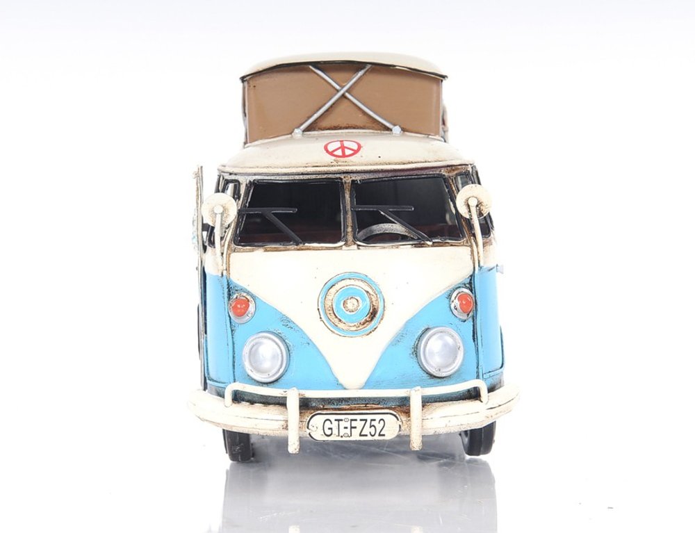 6" Blue And White Metal Volkswagen Bus Sculpture — view 1