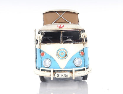 6" Blue And White Metal Volkswagen Bus Sculpture HomeRoots