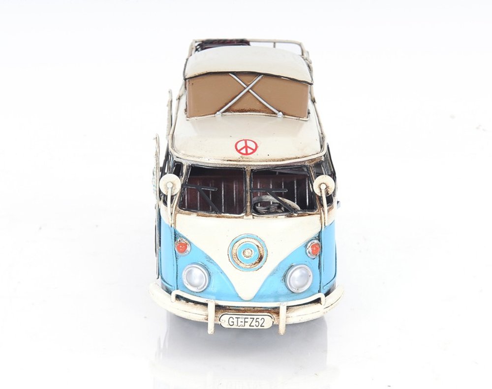 6" Blue And White Metal Volkswagen Bus Sculpture — view 2