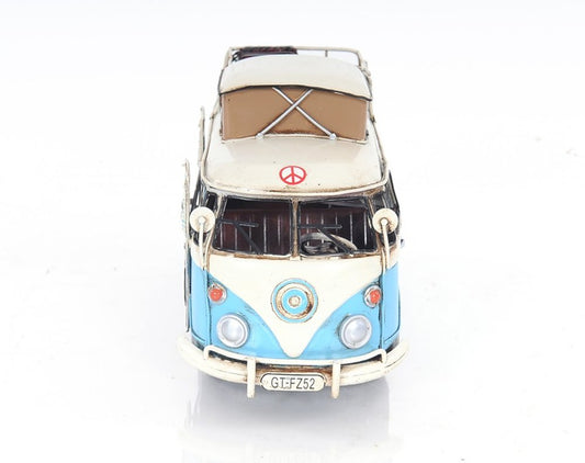 6" Blue And White Metal Volkswagen Bus Sculpture HomeRoots