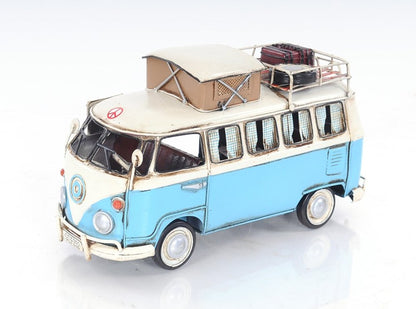 6" Blue And White Metal Volkswagen Bus Sculpture HomeRoots