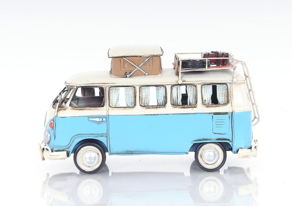 6" Blue And White Metal Volkswagen Bus Sculpture HomeRoots