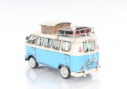 6" Blue And White Metal Volkswagen Bus Sculpture