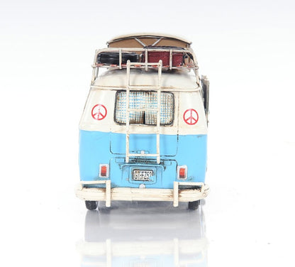 6" Blue And White Metal Volkswagen Bus Sculpture HomeRoots