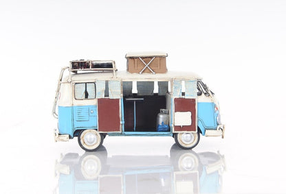 6" Blue And White Metal Volkswagen Bus Sculpture HomeRoots