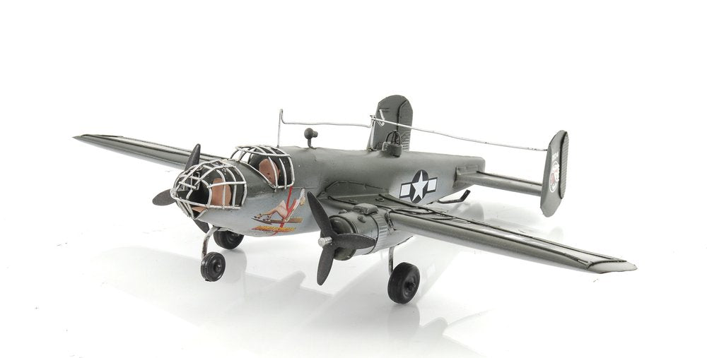 4" Gray and White Metal Hand Painted c1941 North American B-25 Mitchell Bomber Model Airplane HomeRoots