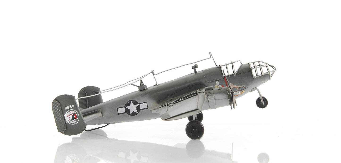 4" Gray and White Metal Hand Painted c1941 North American B-25 Mitchell Bomber Model Airplane