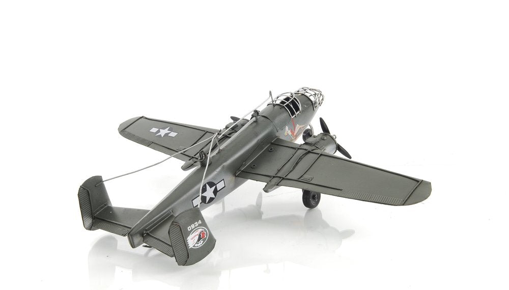 4" Gray and White Metal Hand Painted c1941 North American B-25 Mitchell Bomber Model Airplane HomeRoots