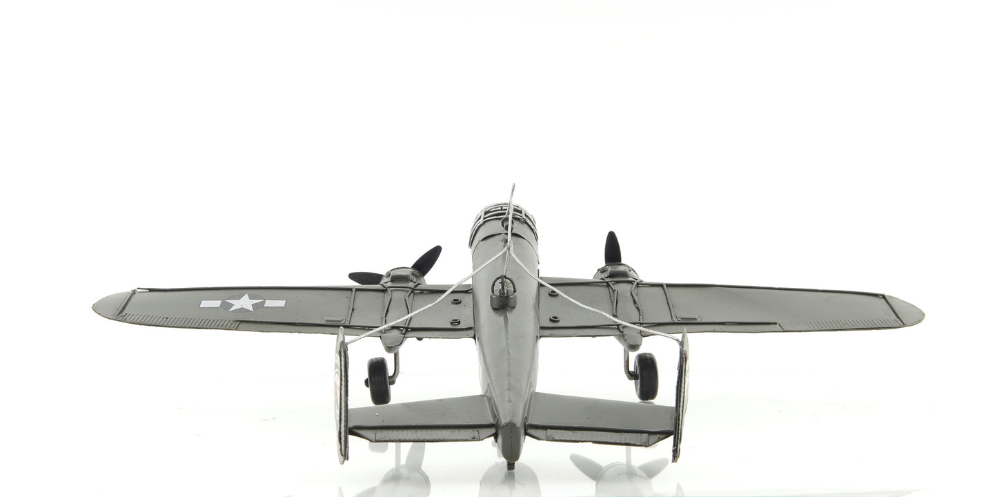 4" Gray and White Metal Hand Painted c1941 North American B-25 Mitchell Bomber Model Airplane