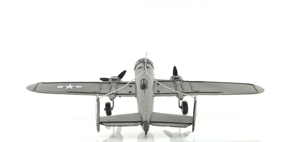 4" Gray and White Metal Hand Painted c1941 North American B-25 Mitchell Bomber Model Airplane HomeRoots