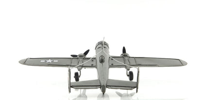 4" Gray and White Metal Hand Painted c1941 North American B-25 Mitchell Bomber Model Airplane HomeRoots