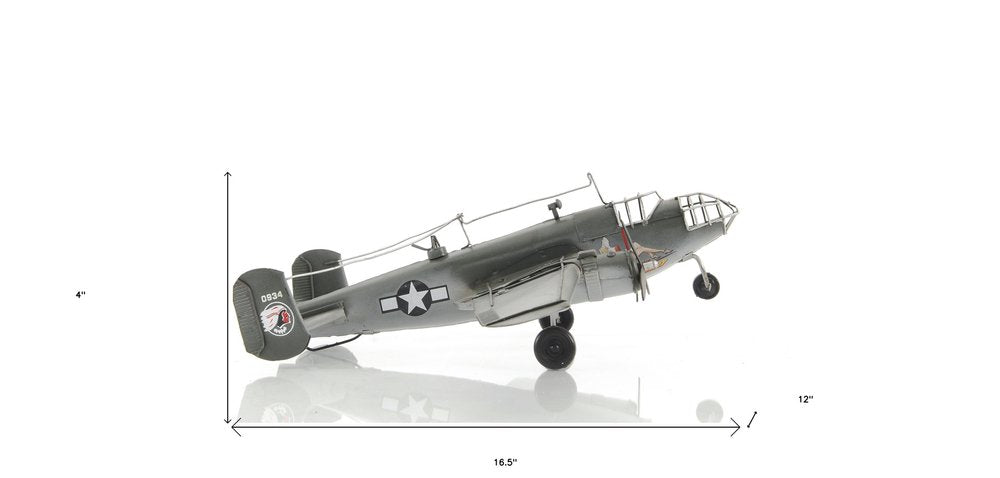 4" Gray and White Metal Hand Painted c1941 North American B-25 Mitchell Bomber Model Airplane HomeRoots