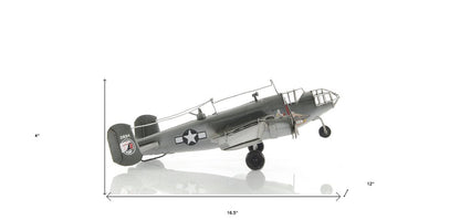 4" Gray and White Metal Hand Painted c1941 North American B-25 Mitchell Bomber Model Airplane HomeRoots