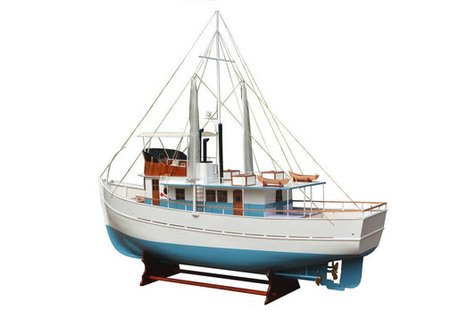 110" Blue And White Solid Wood Hand Painted Model Boat HomeRoots