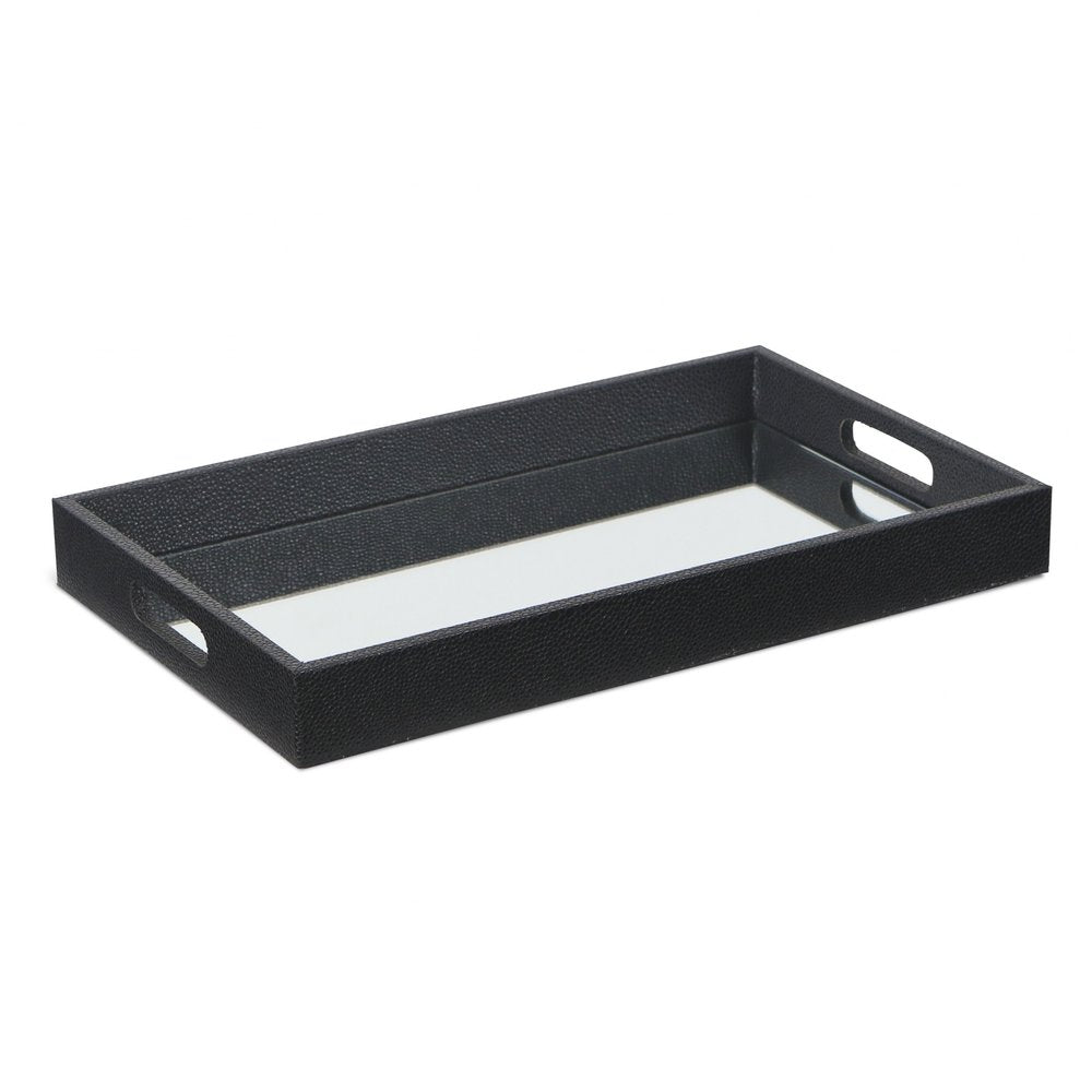 Black Shagreen Tray with Beveled Mirror HomeRoots
