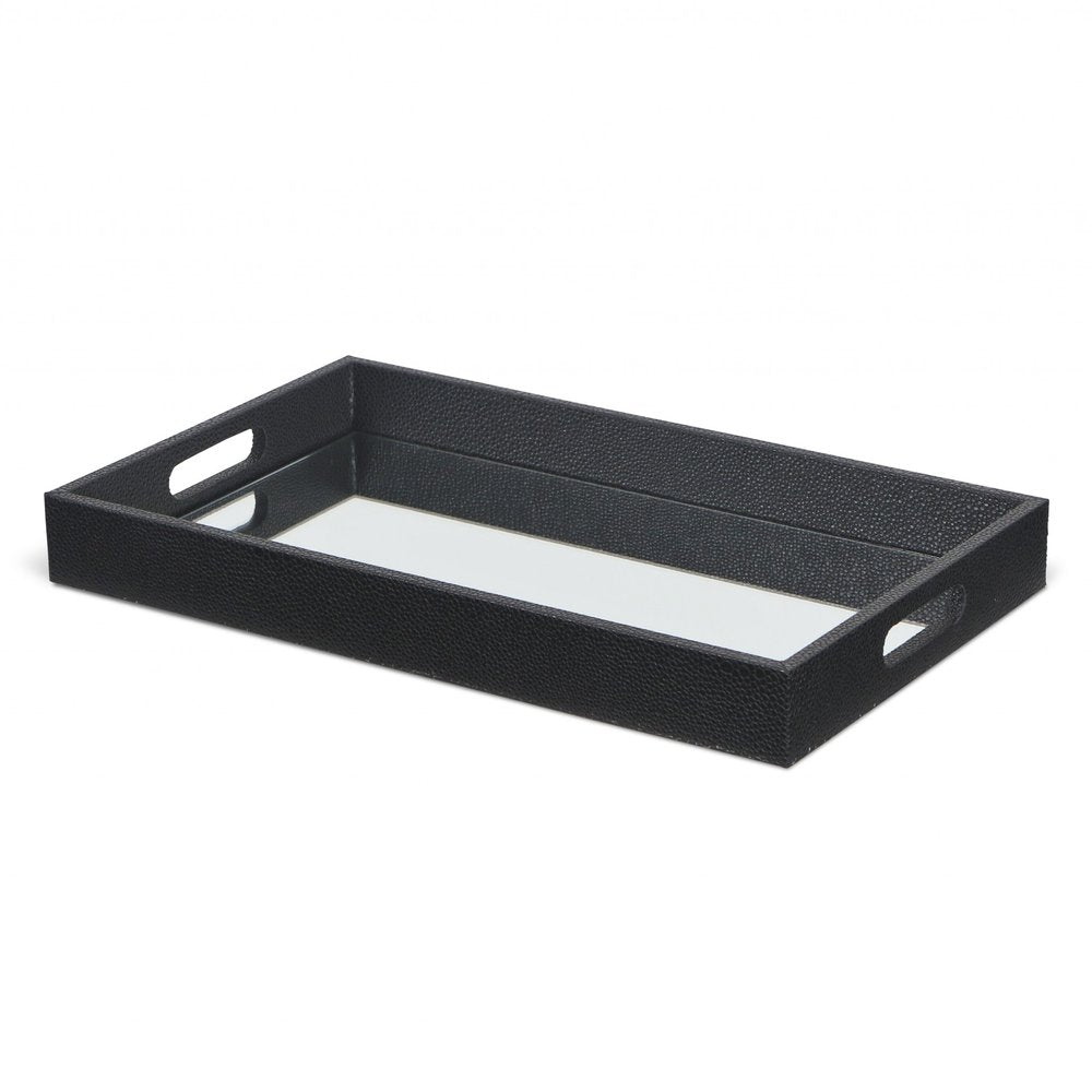 Black Shagreen Tray with Beveled Mirror HomeRoots